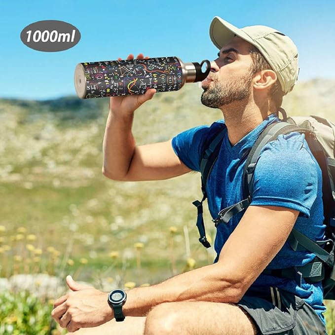 ALAZA Mathematics Education Geometrical Plots Formulas Water Bottle With Straw Lids Boys Girls,Vacuum Insulated Leakproof Stainless-Steel Sports Bottle Thermal Flask For Gym Yoga Camping,34Oz (1000Ml)