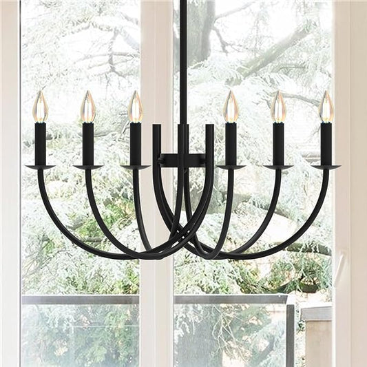 Black Dining Room Chandelier, LED Hanging Lamp Ceiling, Modern Round Candle Pendant Light Fixtures for Farmhouse Living Room Bedroom Kitchen Island (Black-C 6Lights)