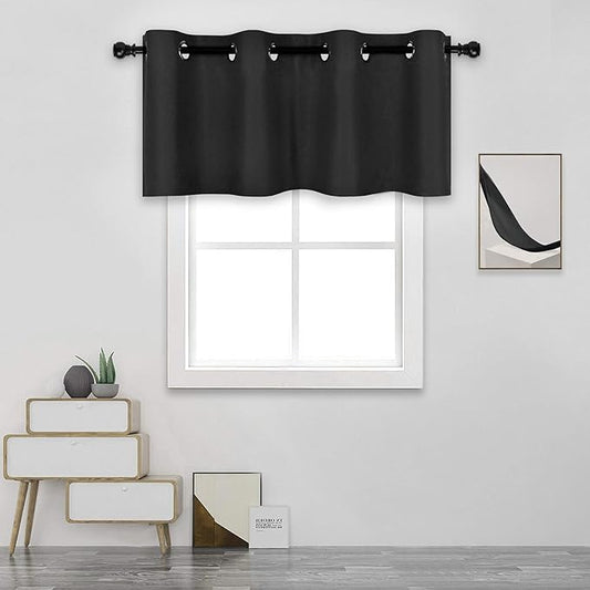 Black Valances for Windows for Kitchen Blackout Thermal Insulated Curtain Valance for Bathroom/Office Short Straight Drape Valance for Bedroom Kids Room 52 Inch Wide by 18 Inch Long 1 Panel