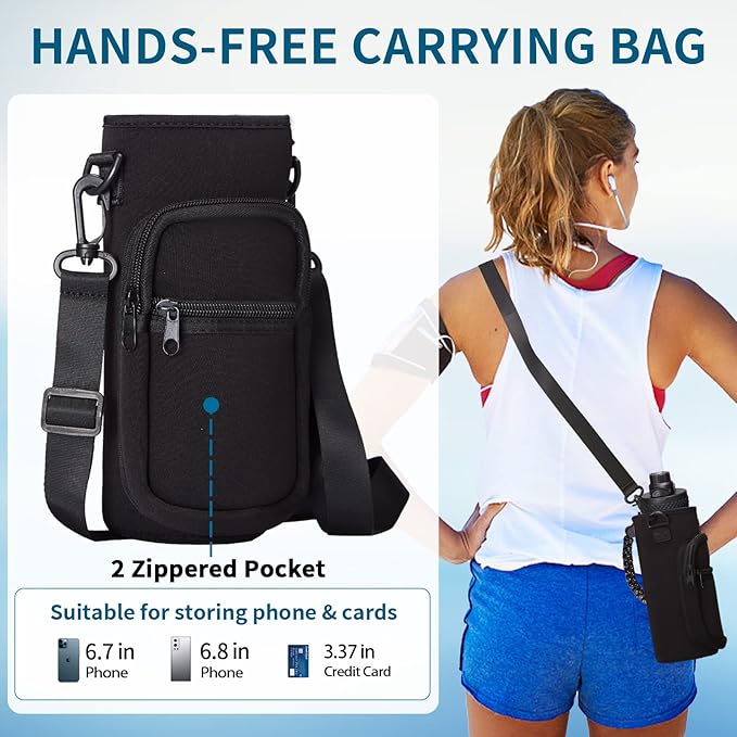 40 OZ Insulated Water Bottles with Straw Lid, Stainless Steel Water Bottle for Men Women, Wide Mouth Water Flask Sports Hydro Jug with Shoulder Carrier Bag, Paracord Handle, Straw & Spout Lids