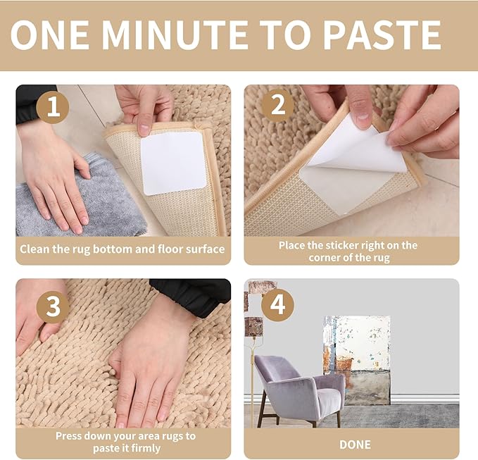 4 Pcs Rug Gripper for Hardwood Floors, Non Slip Rug Pads for Tiles, Double Sided Anti Slip Rug Grips, Rug Stickers for Wood Floor, Prevent Curling for Rug