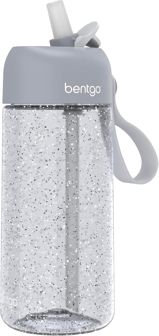 Bentgo Kids Water Bottle - Glitter Design, Leak-Proof, Durable Tritan™ 15 oz Cup for Kids/Toddlers 3+; Flip-Up Straw/Dishwasher Safe for School, Sports, Daycare, Camp (Glitter Edition - Silver)
