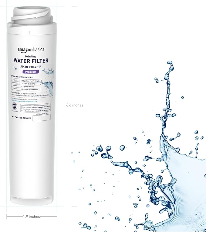 Amazon Basics Replacement GE FQSVF Drinking Water System Filter, 2-Pack, Premium Filtration
