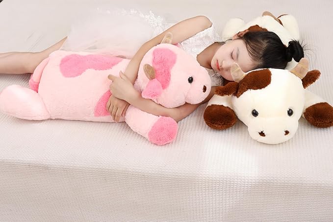 25.6 inch 5 lbs Cow Weighted Stuffed Animals, Large Weighted Plush Animal, Cute Plush Toy Pillow, Soft Kawaii Plushie Gifts for Adults, Kids, Boys and Girls(Pink)