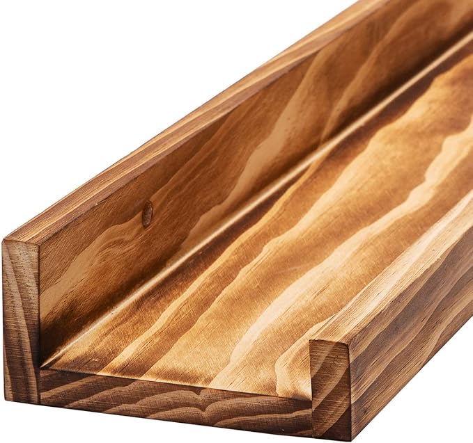 AZSKY 24" Floating Wall Ledge Shelf Wood Picutre Shelf Wall Mounted Nursery Kids Bookshelf Spice Rack Bathroom Storage Shelves Display Organizer Set of 2