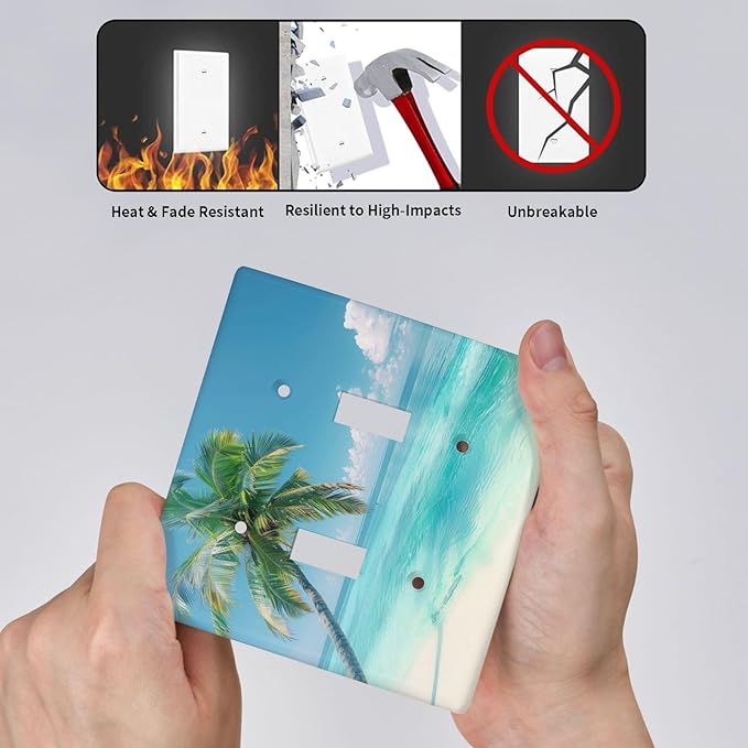 Beach Palm Tree Funny Plastic Wall Plate Decorative Double Toggle Light Switch Cover For Women Girls Bedroom Kitchen Living Room