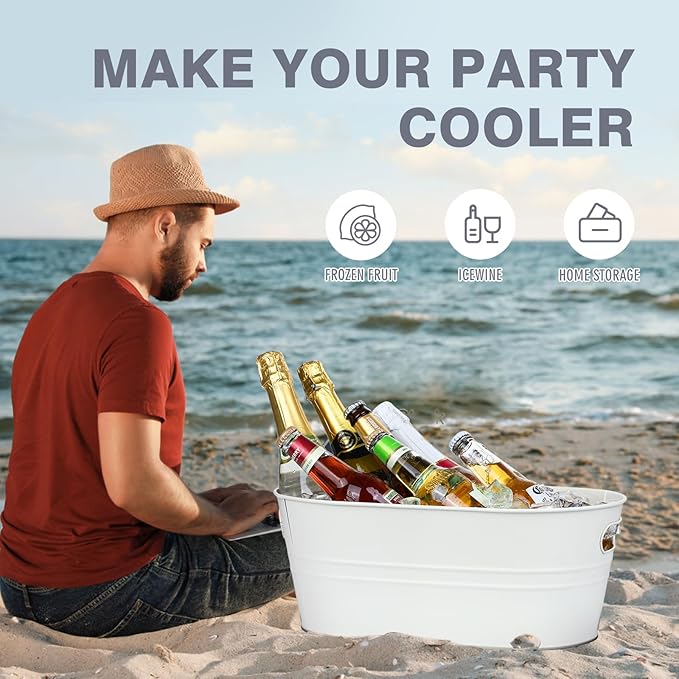 4Pcs Galvanized Bucket Galvanized Tub Ice Bucket 3 Gallon Beverage Tub Metal Beverage Buckets Ice Buckets for Parties Mimosa Bar Supplies for Beer Champagne Cocktails（White）