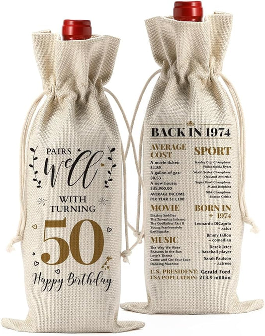 50th Birthday Gifts for Her Him Funny Wine Bag 50th Birthday Decorations Party Favors Anniversary Retirement 50 Year Old Gifts for Women Men Grandma Wife Sister Mom Grandpa Wine Gift Bag