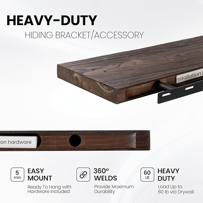 72 Inch Floating Shelves for Wall, Rustic Elm Wood Floating Shelves for Home Décor, Wall-Mounted Display Shelves with Heavy-Duty Bracket, Long Floating Shelf for Kitchen, Living Room, Walnut Finish