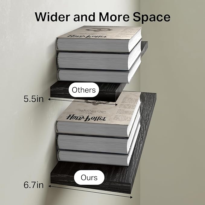 BAYKA Floating Shelves for Wall, 22.5 inches Wall Mounted Rustic Wood Shelves for Bathroom, Bedroom, Living Room, Floating Shelves for Books/Storage/Decor (Black,Set of 3)