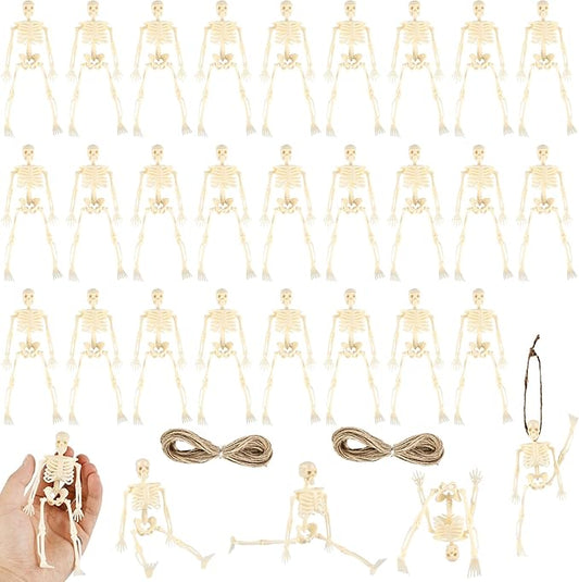 30 Pcs Halloween Mini Skeleton Figurine Decoration 6" Full Body Small Posable Skeletons Plastic Bones with Movable Joints Skeleton Figure for Halloween Garden Graveyard Haunted House Party Decor