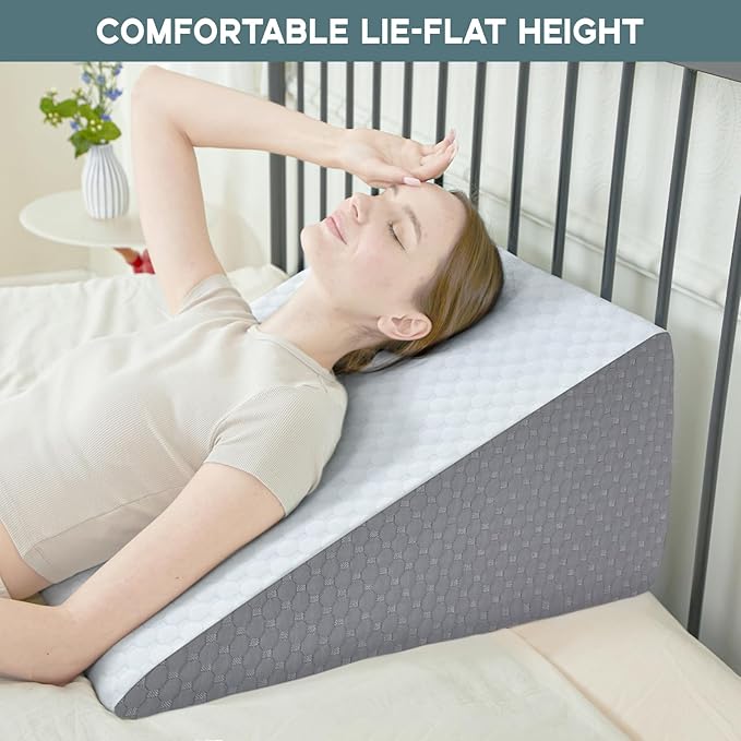Bed Wedge Pillow, 12" 24" 24" Triangle Pillow Wedge, Cooling Memory Foam Top, Elevated Support Wedge Pillow for Relieving Acid Reflux, Heartburn, Snoring and GERD