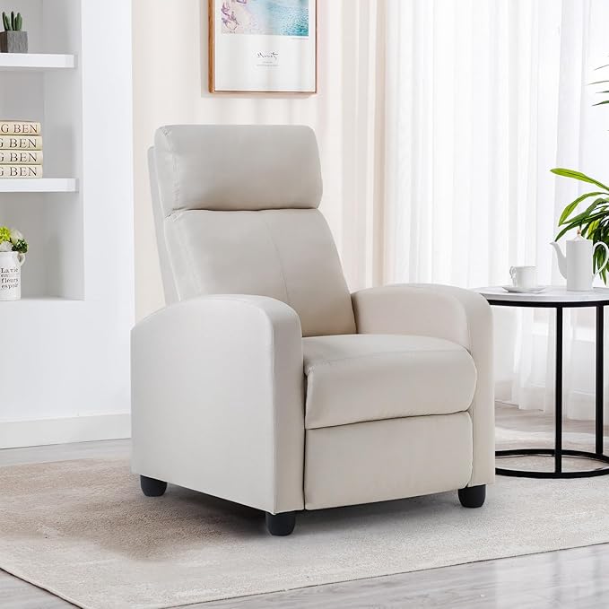 BestMassage | Recliner Chair | No Massage Function | Textile Beige | with Lumbar Support, Adjustable Push Back, Wide Armrests, Footrest & Padded Seat | Easy Assembly | for Living Room, Home Theatre