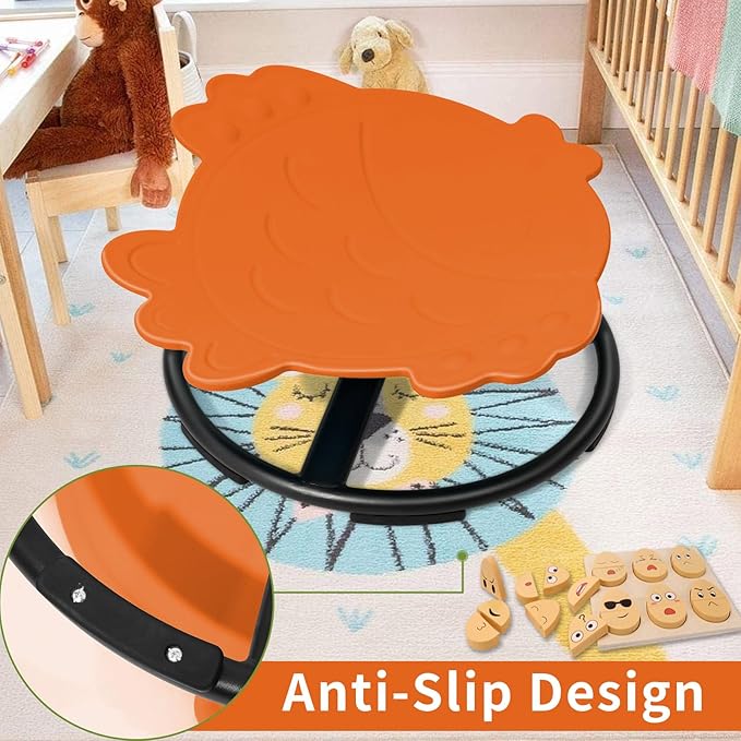 Autism Kids Swivel Chair, Sensory Products Sit and Spin Spinning Activity Toy for Toddlers, Sensory Spinning Seat for Kids Training Body Coordination (Orange)