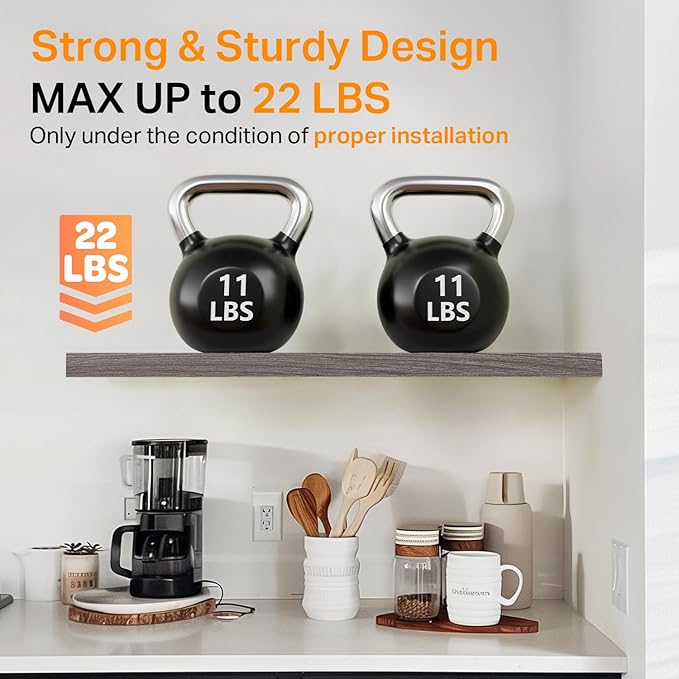 BAYKA Floating Shelves, 22.5" Wall Mounted Wood Shelves for Bathroom, Bedroom, Living Room, Kitchen, Hanging Shelf for Books/Storage/Decor (Grey,Set of 2)