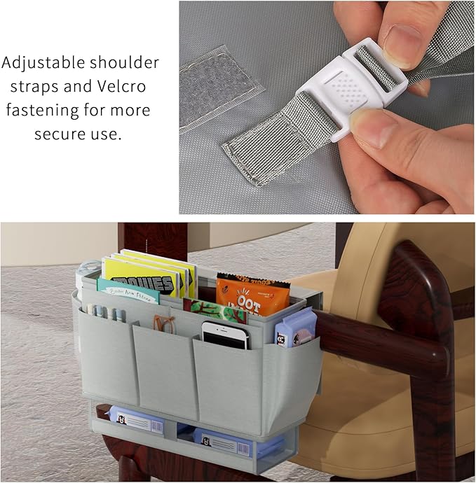 Bedside Caddy, Bed Organizer with 11 Pockets and Power Strip Holder, Versatile Bedside Storage Caddy for Home,Dorm,Bunk,Hospital,Crib Bed (2 Pack Grey)