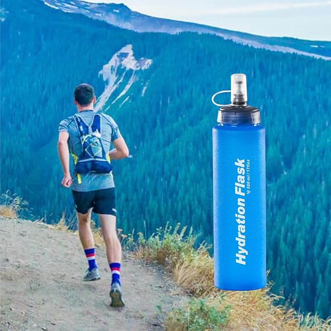 Azarxis TPU Soft Flask Running Water Bottles Collapsible BPA-Free for Hydration Pack - Ideal for Running Hiking Cycling Climbing (500ml/16.9oz - 2 Pack)