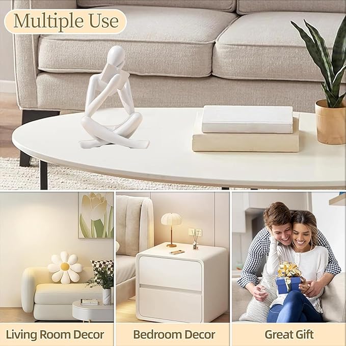 Bookshelf Decor Thinker Statue - Abstract Style Thinker Sculptures Modern Aesthetic Figurine Decoration Statues for Home Decor-Right Thinking-White