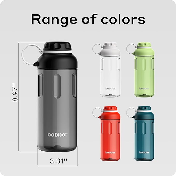 BOBBER 30 oz Tritan Water Bottle with Strainer Mesh, Premium Quality — BPA Free, Leak Proof & Dishwasher Safe Sports Water Bottle — Lightweight Portable No Spill Water Bottle for Adults (Black)