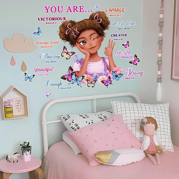 Black Girl Magic Wall Decor Bible Verses Wall Decals for Girls Bedroom Princess Wall Stickers & Murals Peel and Stick Removable Vinyl Butterfly Wall Decals for Children Kids Room Playroom Nursery