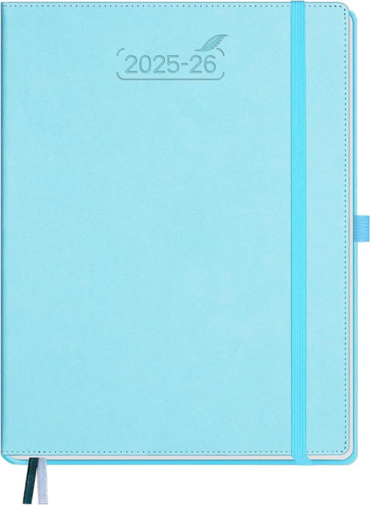 BEZEND Planner 2025-2026 Weekly and Monthly, 8.5" x 11" Academic Calendar (Jul 25-Dec 26) Vertical Daily Appointment with Hourly Timeslot & Monthly Tab, PU Leather Hardcover - Sky Blue