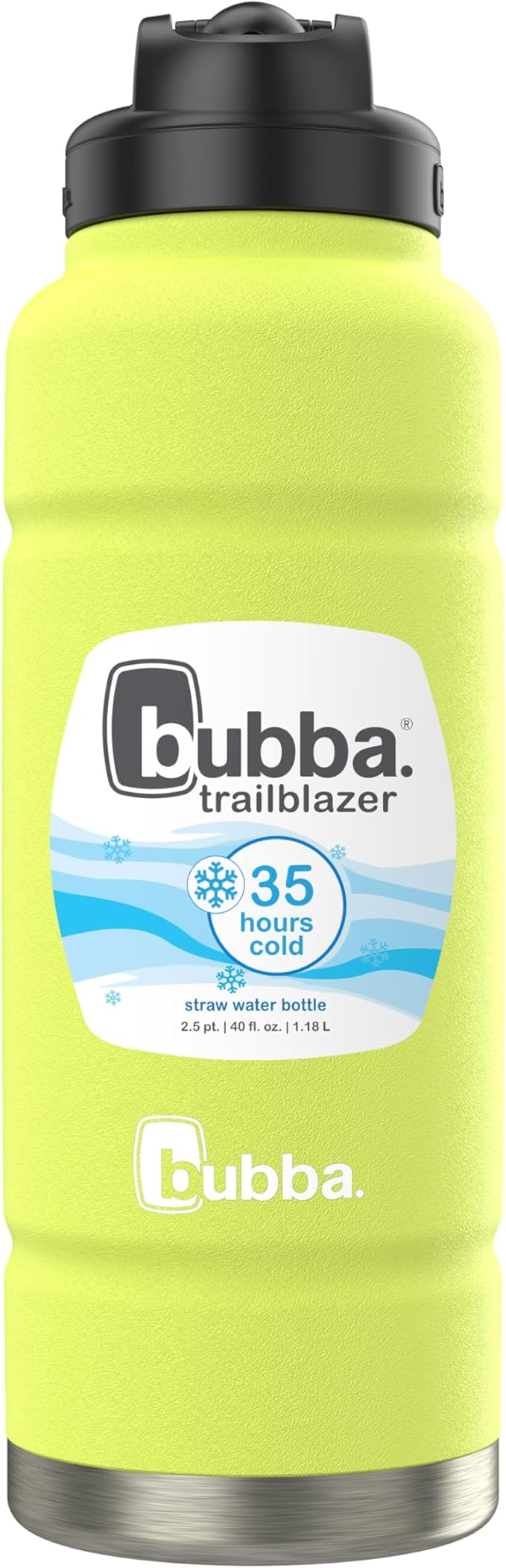 bubba Trailblazer Insulated Stainless Steel Water Bottle with Straw Lid, 40oz, Limelight Powder Coat