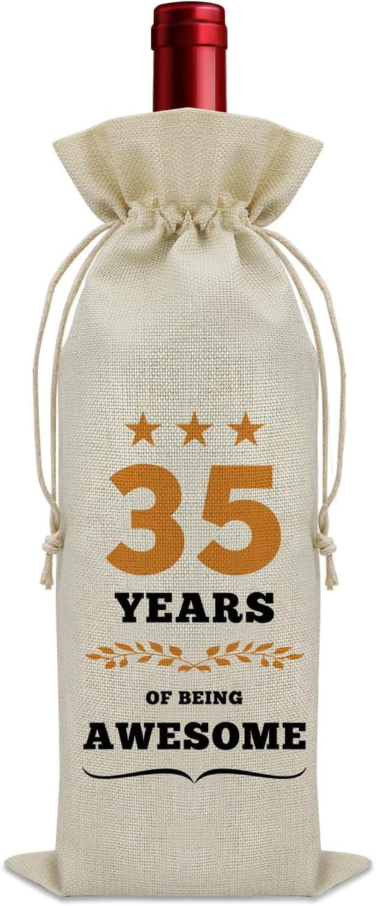35th Birthday Gifts for Women Men Wine Bag 35 Year Old Birthday Gifts for Her Him 35 Year Work Anniversary Decorations Wine Bottle Decoration Bag Born in 1989 Wine Accessories Gifts for Wine Lovers