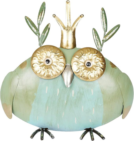 Alpine Corporation MCC808HH Metal Owl Queen, Whimsical Animal Outdoor Décor for Patio, Lawn & Garden, 8"H, Multicolor