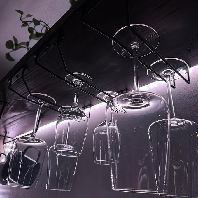 10.8 Inch Black Wine Glass Rack, Under Cabinet Wine Glass Holder Stainless Steel Stemware Rack - Hanging Stemware Holder for Cabinet Kitchen Bar, Set of 4