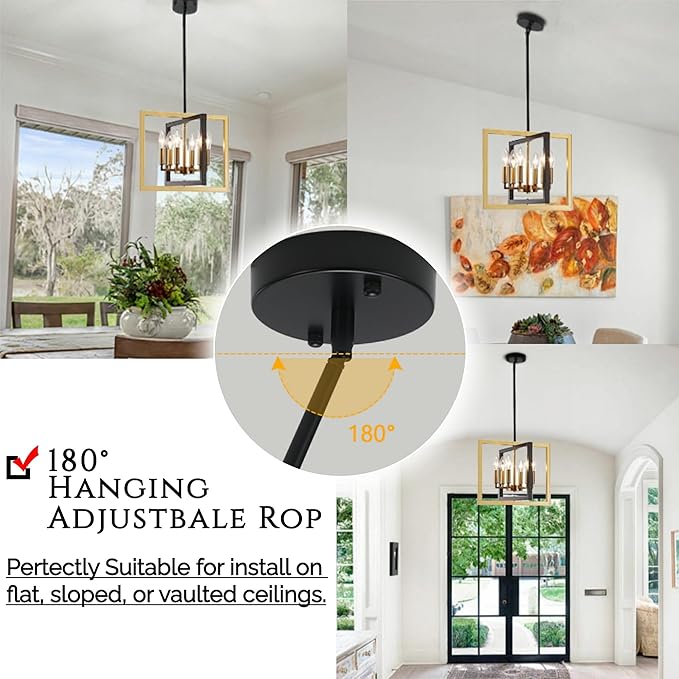 ANKYLHUA Small Black Gold Chandelier,6-Lights Ceiling Light Fixture E12,Adjustable Hight Pendant Lights Kitchen Island,Chandeliers for Dining Room Bedroom,Entryway,Foyer