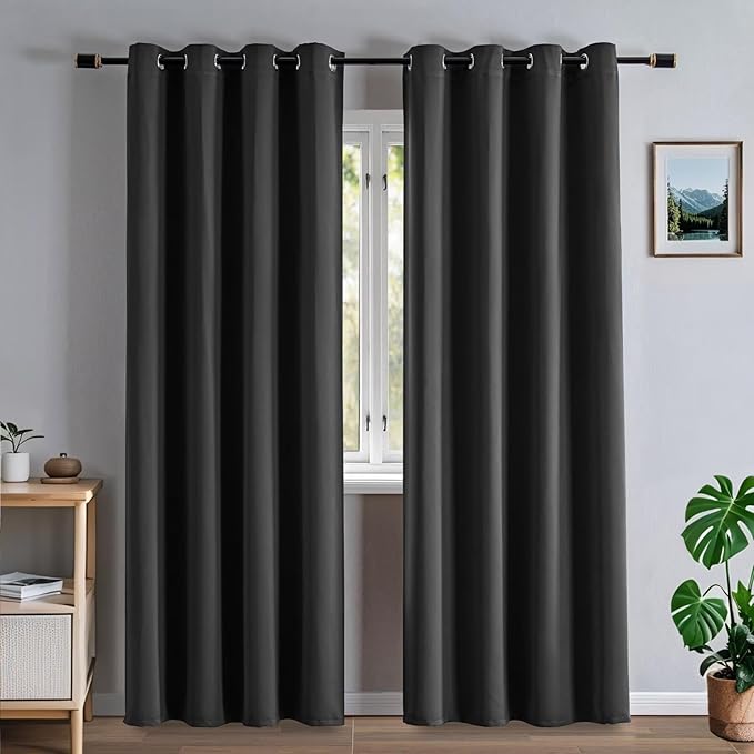 Blackout Curtains 84 Inch Length for Bedroom, Thermal Insulated Blackout Curtains 2 Panels Set, Solid Grommet Privacy Room Darkening Drapes for Living Room Windows(W52 x L84, Dark Grey)