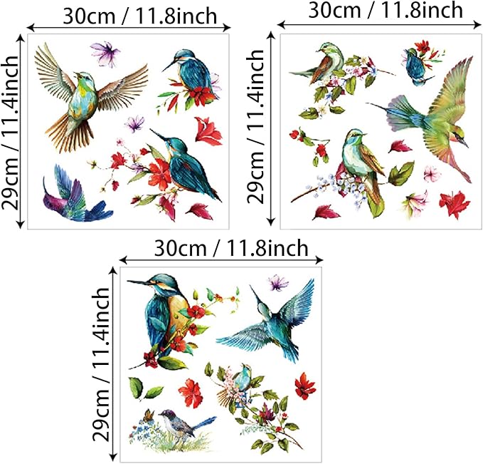 Birds Anti-Collision Spring Window Clings for Glass Windows, Glass Flower Wall Decals, Birds Alert Collision Window Decals Hummingbirds Butterfly Decal Prevent Bird Strikes on Windows Doors