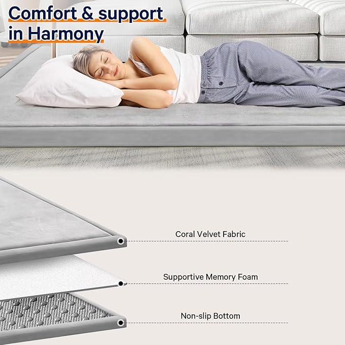 Baby Play Mat for Floor Tummy Time Nursery Rug Muscle Mat Area Playroom Rug 4'11x3'28" Memory Foam 1.3" Thick Crawling for Babies,Toddlers, Infants, Kids(Light Gray)