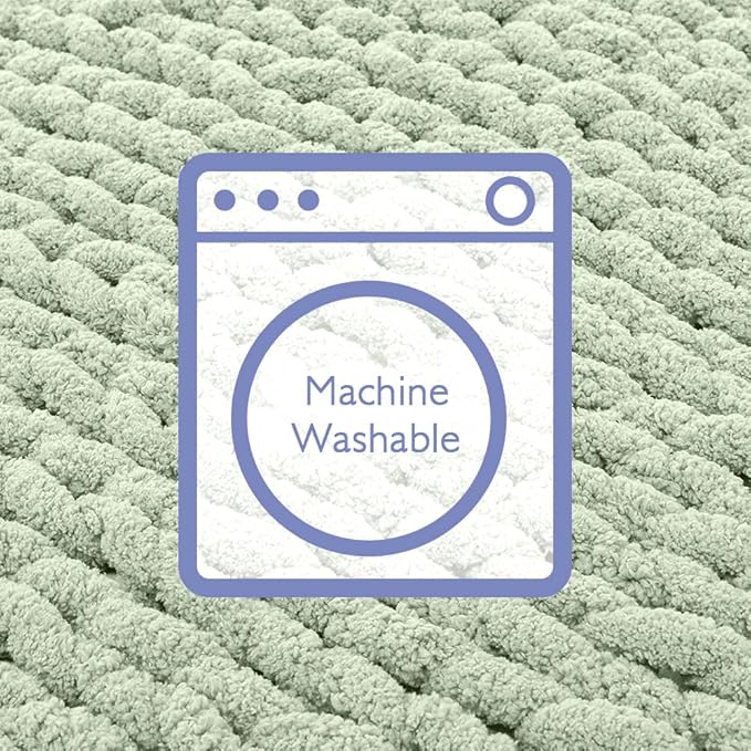 Bigacogo Chunky Knit Throw Blanket for Couch, 51x63 inches, 100% Hand Knitted with Thick Jumbo Chenille Yarn, Cozy Soft Large Rope Knot Cable Crochet Blankets for Sofa Bed Living Room, Sage Green