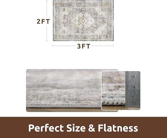 AMOAMI-2X3 Small Rug-Washable Rugs Entryway Mat Indoor-Soft Vintage Non Slip Rugs for Kitchen Laundry Room Bathroom Grey Decorative Accent Rug for in Front of Sink 24 Inch x36 Inch