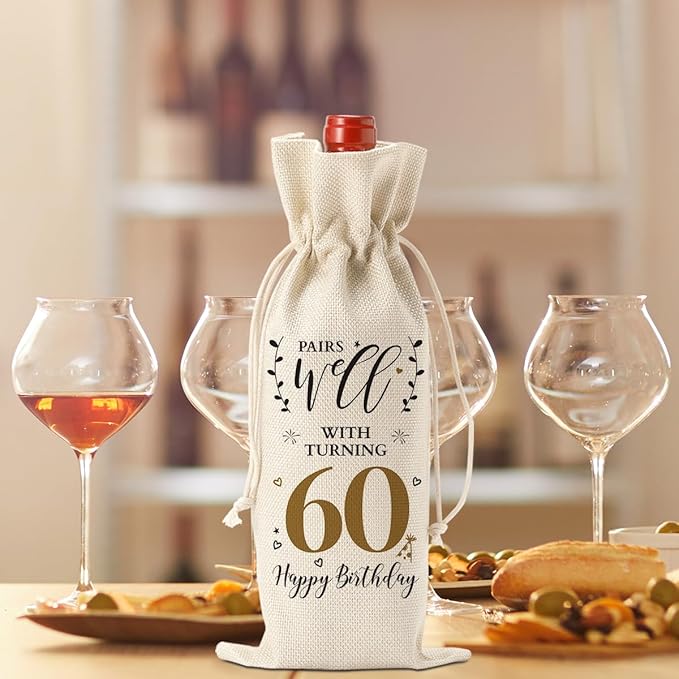 60th Birthday Gifts for Women Ideas Funny Wine Bag 60th Birthday Decorations Party Favors Happy Anniversary Retirement Gifts for 60 Year Old Woman Men Dad Mom Grandparents Wine Gift Bag