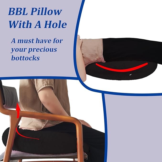BBL Pillow After Surgery for Butt Sleeping, Brazilian Butt Lift Pillow Post Surgery Recovery for Sitting Sleeping Driving Donut Pillow for Woman Lumbar Back Cushion Seat Foam (Black Dot)