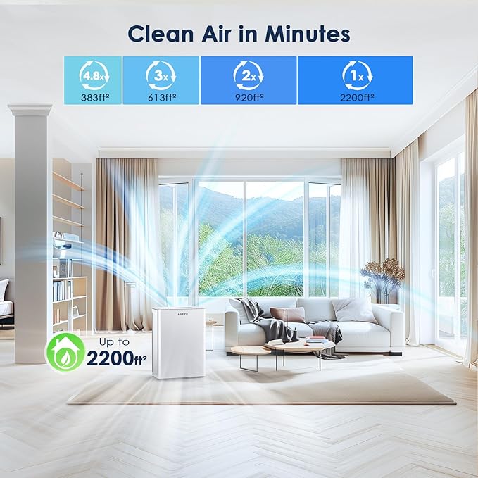 AMEIFU Air Purifiers for Home Large Room up to 2300sq.ft, H13 True Hepa Air Purifiers for Pets Hair, Dander, Smoke, Pollen, 3 Fan Speeds, 5 Timer Air Cleaner