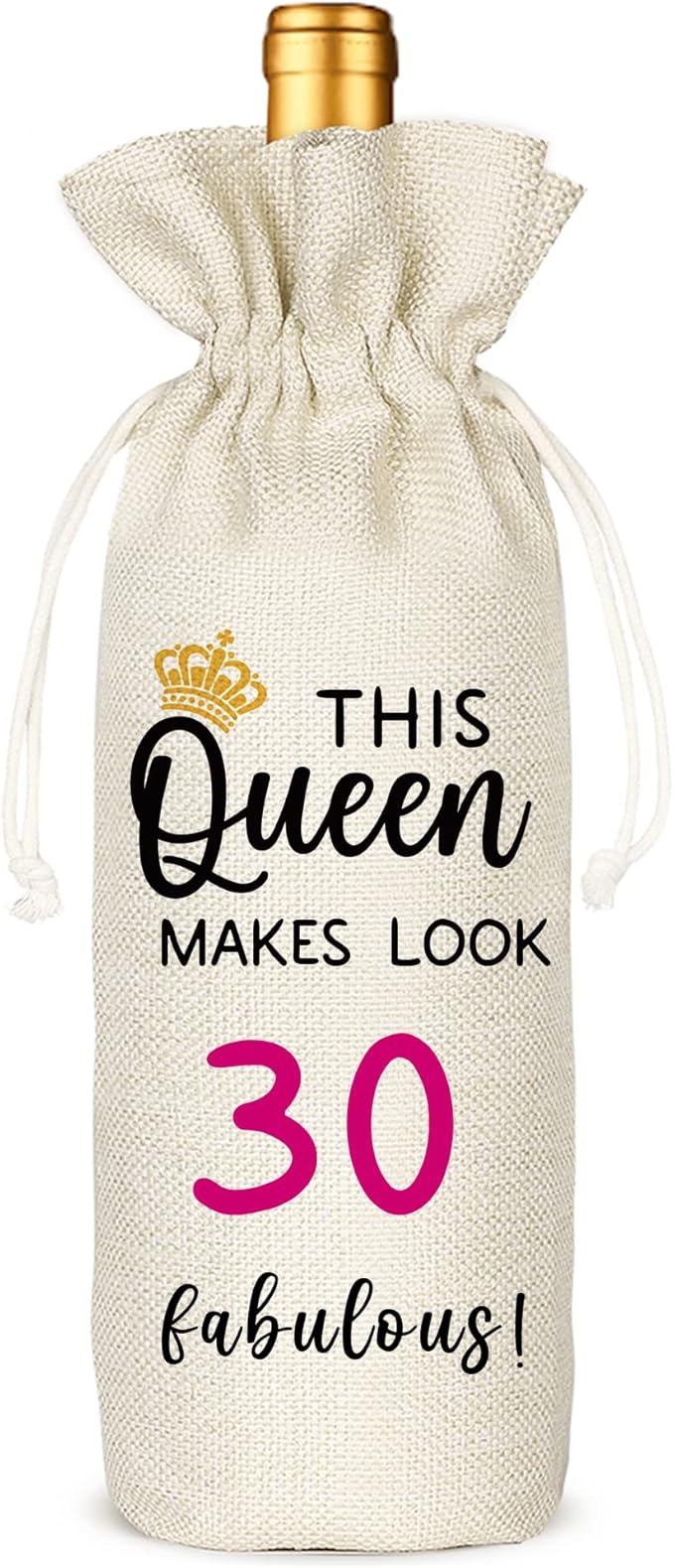 30th Birthday Wine Bag, Presents for 30st Birthday Girl, 30 Years Old Gift Idea Wine Bag for Her Girl Friend, Sister, Birthday Party Decorations, Linen Drawstring Wine Bags (30th Birthday)