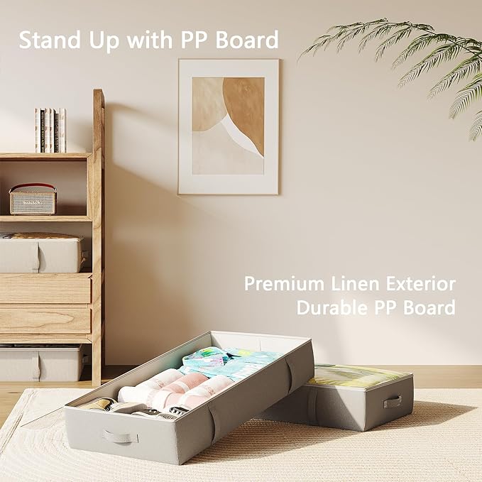 2-Pack Under Bed Storage Containers, 6 Inches Tall Underbed Clothes Storage Organizer Bin with Sturdy Sidewalls/Bottom, Underbed Storage Bins 2 Storage Thin Bins