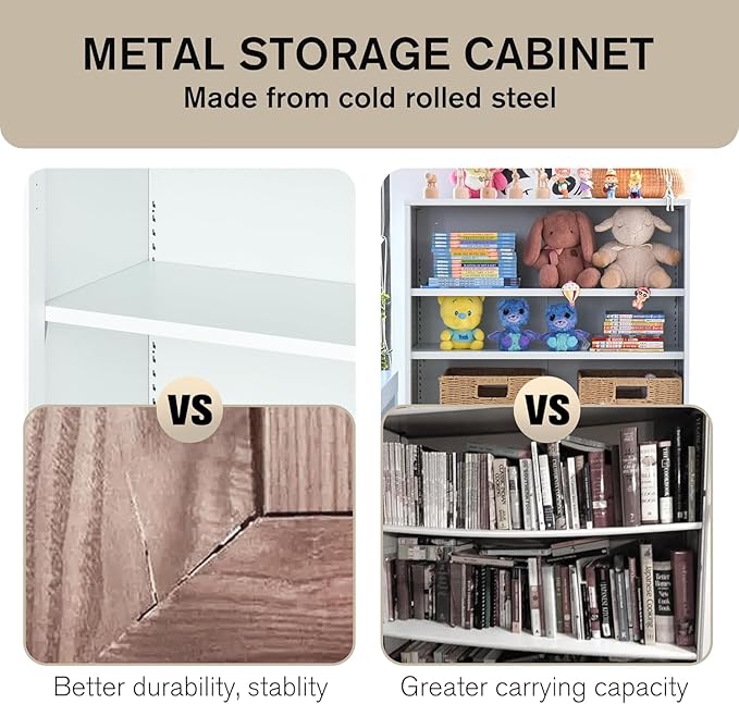 3-Tier Bookshelf with Adjustable Shelves, White Metal Space Saving Storage Shelf Bookcase, Small Open Storage Shelf for Living Room, Home Office, Dinning Room, Pantry (White-36H)