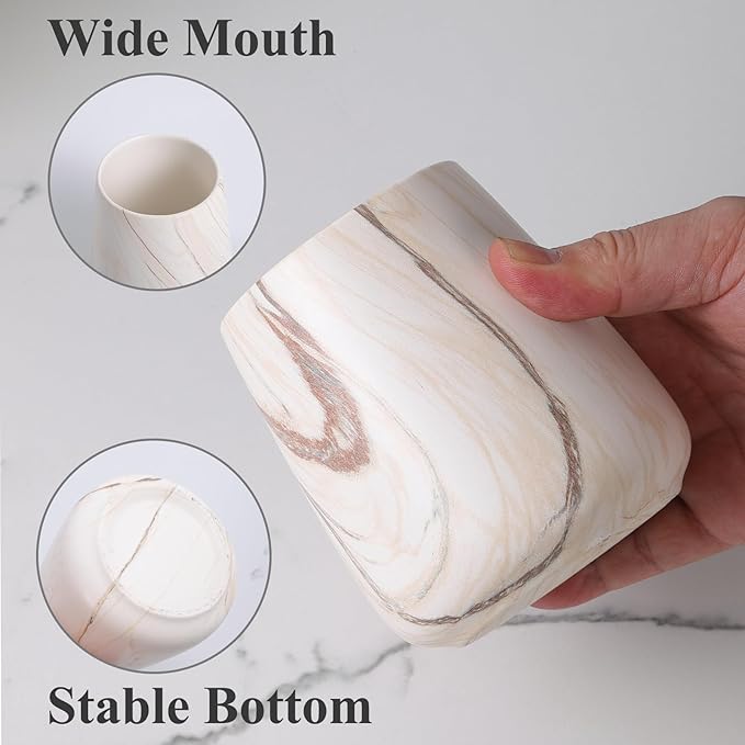 2Pcs Toothbrush Holder for Bathroom - Marble Brown Ceramic Tooth Brushing Holders Set, Toothbrush Cup & Toothpaste Organizer for Bathroom Countertop, Makeup Brush Holder, Pen Holder for Home Storage