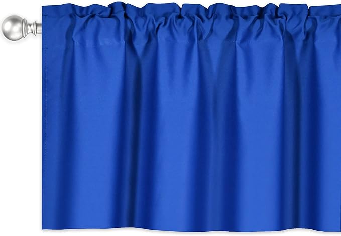 Blue Valance for Windows 52x18 Inch Solid Blackout Rod Pocket Kitchen Short Curtain Toppers Valance for Bathroom Living Room, Dazzling Blue