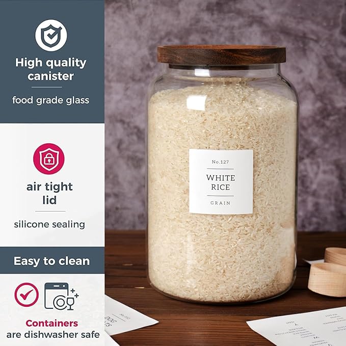 2 PCS Large Glass Jar with Airtight Lid, Glass Food Storage Jars for Tea,Spice,Cereal, Egg,Flour,Coffee and More(1 gallon/4000 ml)