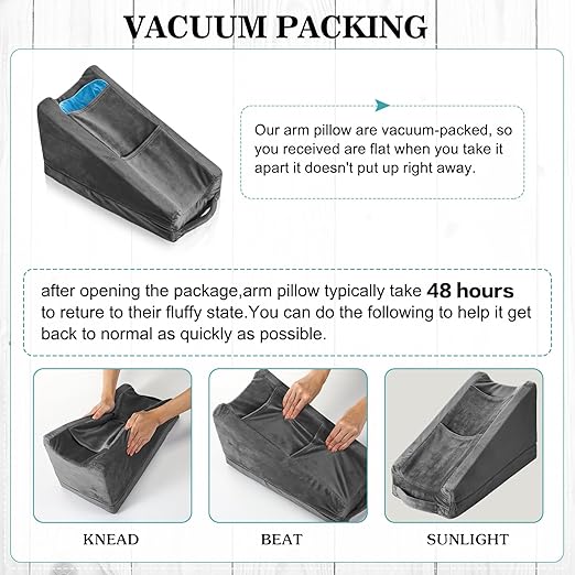Buryeah Arm Pillow Arm Elevation Pillow with 2 Pockets, Soft Ergonomic Support Pillow for Elbow Arm Rest Wedge Pillow Broken Arm Gifts with High Density Foam for Recovery Sleeping Care(Dark Gray)