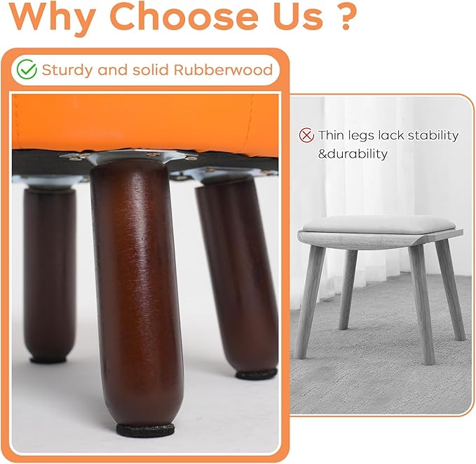 13in Small Foot Stool Ottoman, Round Faux Leather Foot Rest for Couch, Under Desk Pouf Footstool Footrest with Non-Skid Rubber Legs for Ling Room, Bedroom, 13''L x 13''W x 10.2''H, Orange