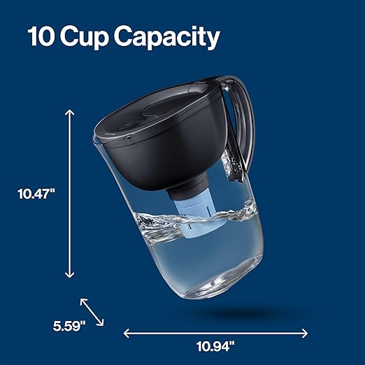 Brita Large Water Filter Pitcher for Tap and Drinking Water with SmartLight Filter Change Indicator + 1 Elite Filter, Reduces 99% Of Lead, Lasts 6 Months, 1-Cup Capacity, Black