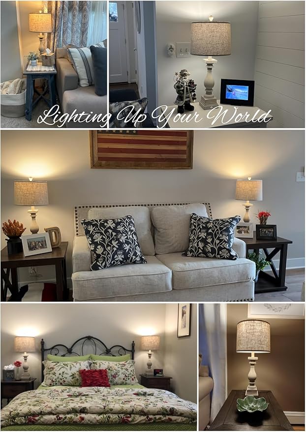 BOBOMOMO 27" Farmhouse 3-Way Dimmable Touch Control Table Lamp Set of 2 with USB A &USB C Charging Ports for Bedroom Living Room Vintage Rustic Traditional Nightstand Bedside Lamps (2 Bulbs Included)