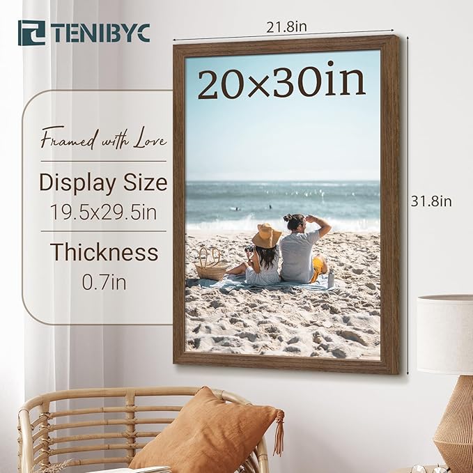 20x30 Poster Frame 3 Pack - Brown Woodgrain, Wood Picture Frame, Wall Gallery Frame - Wall Hanging