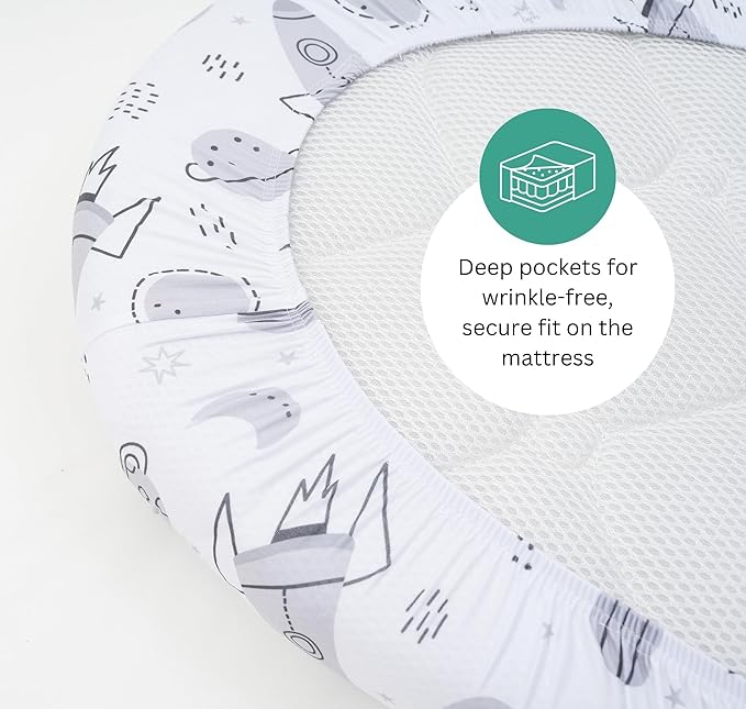 Bassinet Sheets for Delta Children Sweet Dreams, Slumber, Rocking, Curve, and Deluxe Beginnings Bedside Bassinet, 3 Pack, 16 x 32, Ultra Soft, Breathable, Unisex Boys Girls, Gray (Space Rockets)